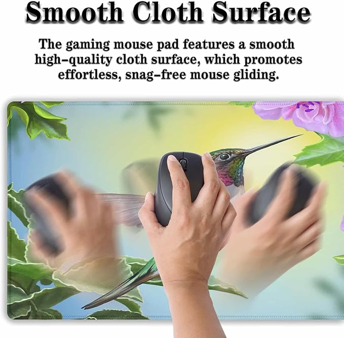 Large Gaming Mouse Pads Hummingbird Desk Mats, Mouse?Mat XXL Desktop Mat, Desktop Mouse Pad Non-Slip Rubber Base Waterproof with Stitched Edges, 35.4 X 15.7 inch for Work/Game/Office/Home
