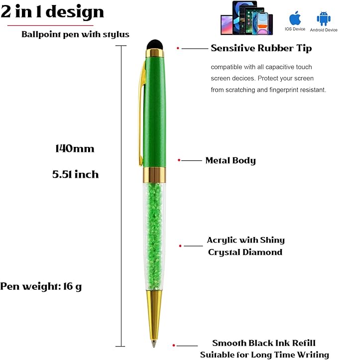 Ancolo Engraved BallPens with Stylus Tip Medium Point - Nice writing Pens - Engraved with Your Name Slogan, Perfect for Men and Women Girls boys 10 Pens/Box