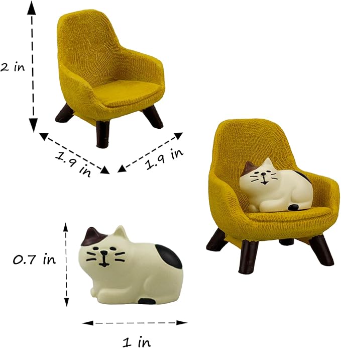 Miniature Cat Figurines with Small Sofa - Resin Mini Cat Figures, Kitten Miniature Desk Accessories - Perfect Cute Cat Gift for Cat Lovers(Yellow Sofa)