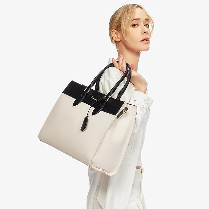 LOVEVOOK Laptop Bag for Women, 17.3 inch Laptop Tote Work Bag Purse, Large Waterproof Leather Computer Briefcase for Office