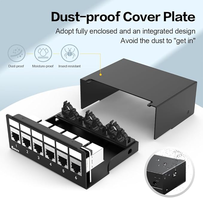 Patch Panel 6 Port CAT6A Keystone Patch Panel Shielded Network for Home/Office(1U 6Port, CAT6A)
