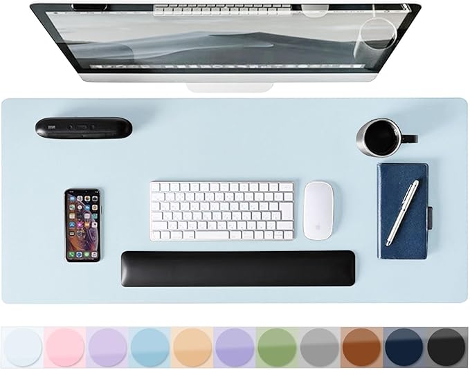Leather Desk Pad Protector, Mouse Pad, Non-Slip Computer Mat for Desk, PU Leather Office Desk Mat for Home & Office, Waterproof Laptop Desk Blotter for Keyboard and Mouse, Baby Blue (13.7''X23.6'')