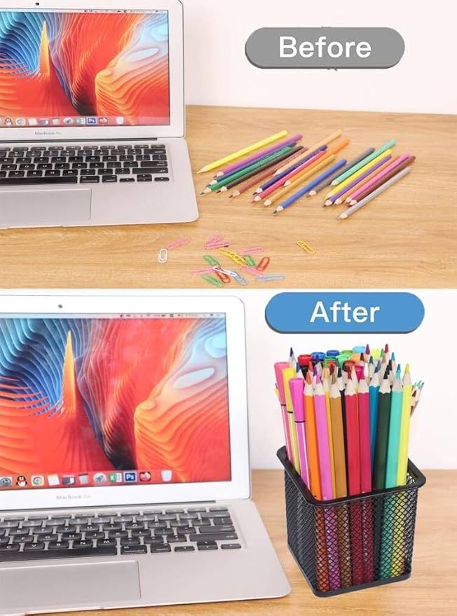 Pen Holder Pencil Holder Metal Pen Holder Cup Pencil Holder for Desk Office Pen Pencil Organizer for Desk Black, Square 4 Pack