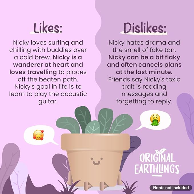 Original Earthlings Legs Out Pot - 3.5 Inch Cute Plant Pot - Plastic Funny Planter with Drainage, Unique Cactus Plant Lover Gift, Succulent Face Flower Pot, Desk Plant, Table Top Decor, & Home Gifts