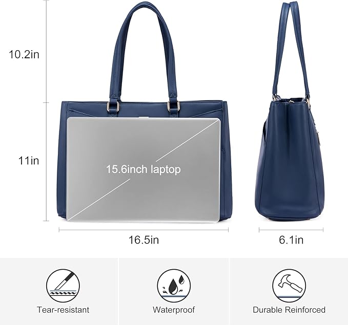 LOVEVOOK Laptop Bag for Women 15.6 Inch Tote Bags Waterproof Leather Briefcase Computer Women Business Office Work Bag,Navy Blue