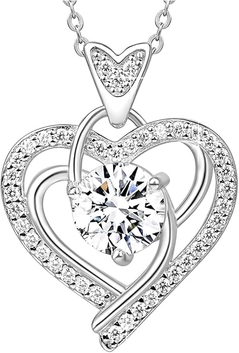 Moissanite Pendant Necklace for Women – 925 Sterling Silver Necklace for Women Heart Pendant, Dainty Silver Jewelry Gift Box for Mom Wife Girlfriend – Birthday Anniversary (1-3 CT)