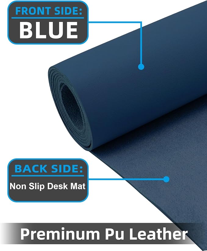 Non-Slip Desk mat,PULeather Desk Pad Protector, Office Desk Mat, Large Mouse Pad,Desk Blotter, Laptop Desk Pad, Waterproof Desk Writing Pad for Office and Home (Midmight Blue, 40" x 17")