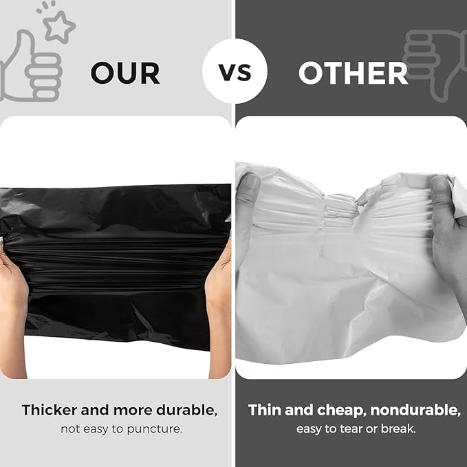 Metronic Poly Mailers 12X15.5 200 Pack, Strong Adhesive Shipping Bags for Clothing, Waterproof and Tear-Proof Shipping Envelopes, Mailers Poly Bags Packaging Bags for Business in Black