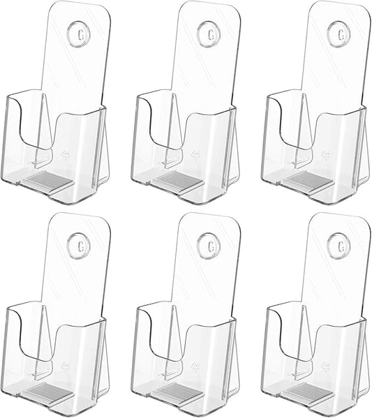 MaxGear 6 Pack Acrylic Brochure Holder, Trifold 4 inches Wide Pamphlet Holder Plastic Brochure Holder Wall Mount Clear Countertop Organizer Literature Holders Flyer Holder Plastic Display Stand