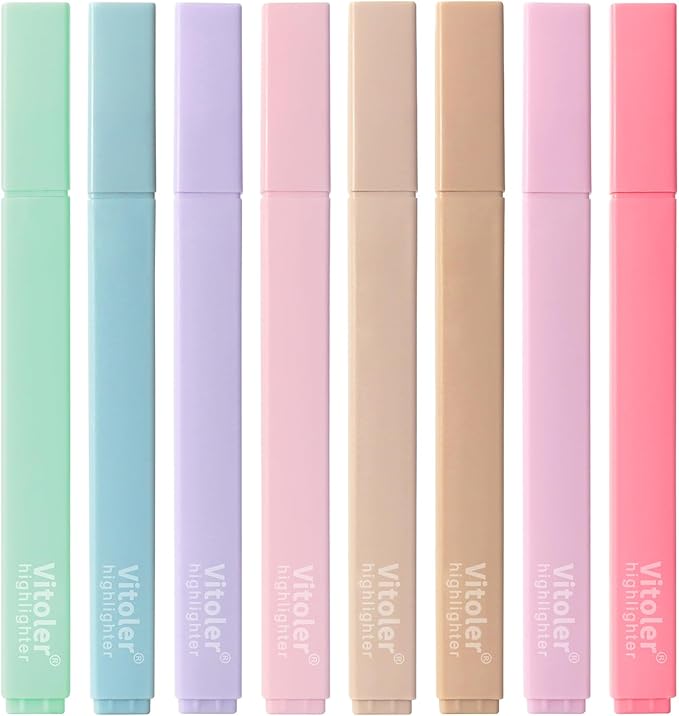 Highlighters, 8 Pack Aesthetic Highlighters, Assorted Colors, Chisel Tip, No Bleed Bible Highlighter Pastel for Journaling Office School Bible Study Supplies