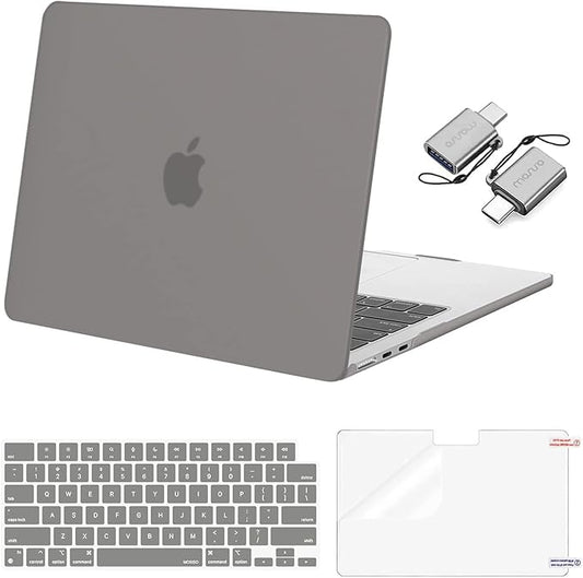 MOSISO Compatible with MacBook Air 13 inch Case 2025 2024 2023 2022 M4 A3240 M3 A3113 M2 A2681, Plastic Hard Shell&Keyboard Cover&Screen Film&Type C for MacBook Air 13.6 inch Case, Gray