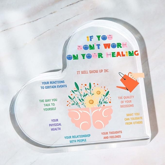 Mental Health Decor, Psychotherapy Affirmations Therapist Office Heart Acrylic Decor, Mindfulness Decor for Therapy Office Decor Sign, Mental Health Gifts for School Home Tabletop Therapy Office Decor