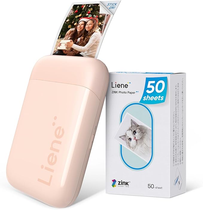 Liene Photo Printer, 2x3 Mini Instant Portable Color Mono Picture Printer w/ 50 Zink Adhesive Paper, Bluetooth 5.0, Compatible w/iOS & Android, Small Photo Maker for iPhone, Smartphones, Pink