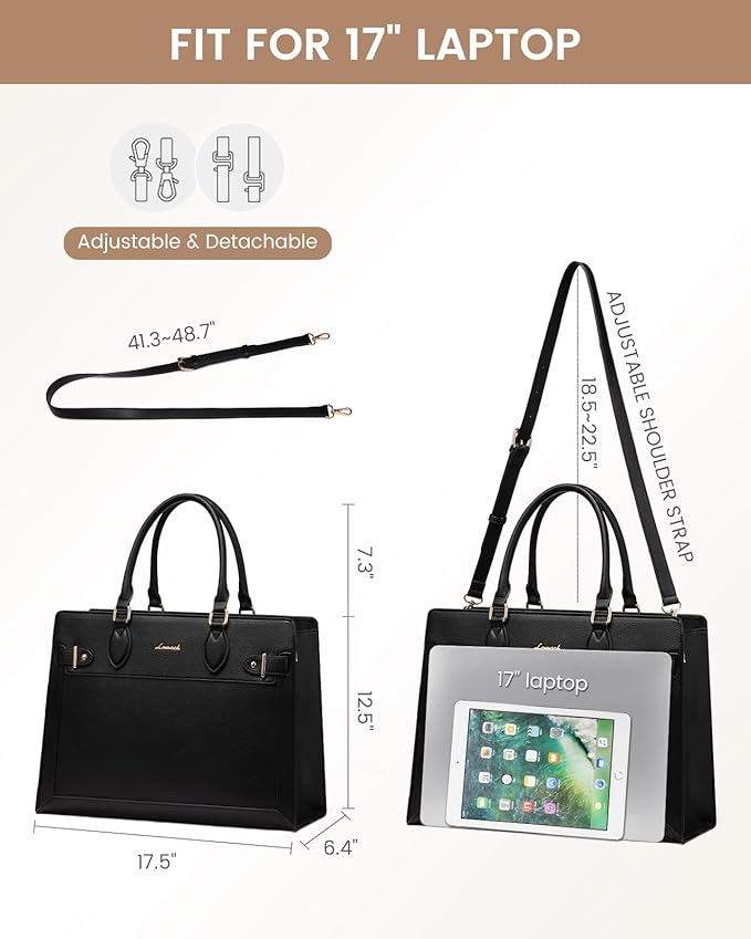 LOVEVOOK Laptop Bag for Women, 17 Inch Large PU Leather Tote Bag, Professional Teacher Work Bag, Waterproof Business Computer Briefcase, Shoulder Tote Purse for Office