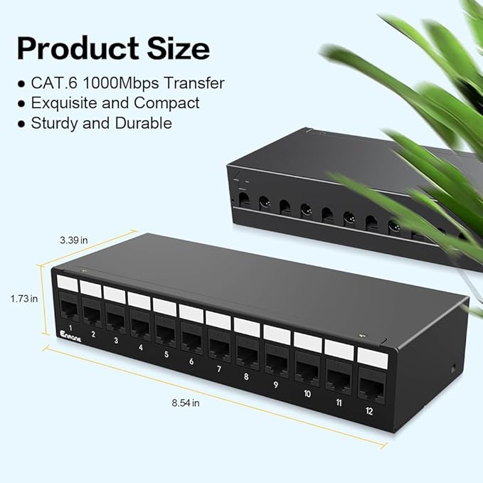 12Port Patch Panel CAT6 Keystone Patch Panel Shielded Network Patch Patch with Smart Cable Management for Home/Office Network (1U 12Port, CAT6)