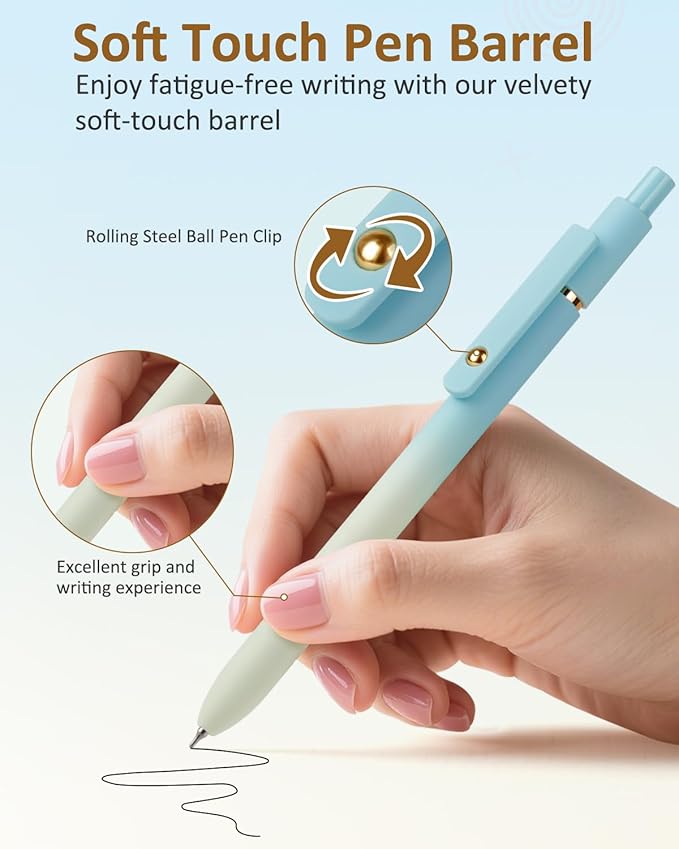 FIOVER Gel Pens, 6 Pcs 0.7mm Comfort Grip Quick Dry Black Ink Pens Fine Point Smooth Writing Pens, Cute Office Back to School Supplies Gifts for Women (12PCS Gradient Black Ink)