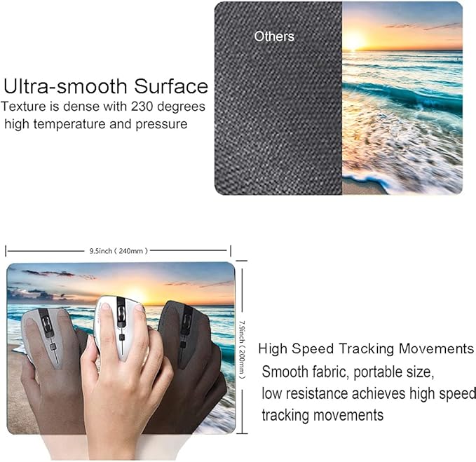 Mouse Pad, Premium-Textured Mouse Mat, Non-Slip Rubber Base Mousepad for Laptop, Computer & PC,9.5×7.9 in,Beach Sunset
