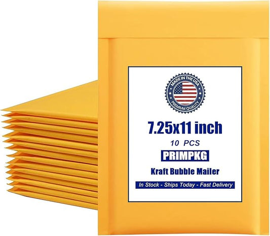 Natural Kraft Bubble Mailer Envelopes, Small Bubble Mailers 7.25x11 Inch, 10 Pack Padded Envelopes, Self-Seal Shipping Envelope,Tear-Resistant Mailing Envelope Padded