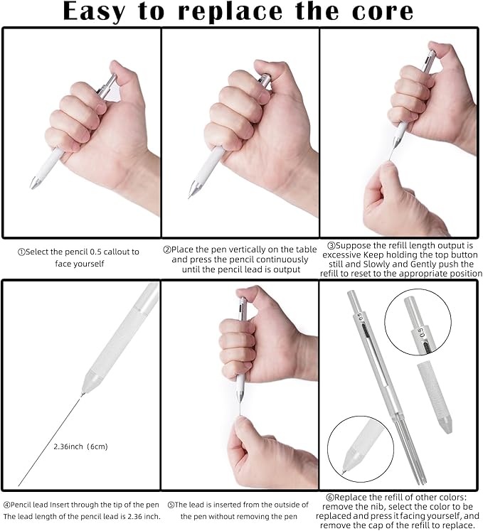 4 in 1 Multi Function Refillable and Retractable Multi Color Pen,Black Red Blue Ballpoint Pen and 0.7mm Multicolor Pencil, Multicolor Pen Gift for Journaling (Silver)