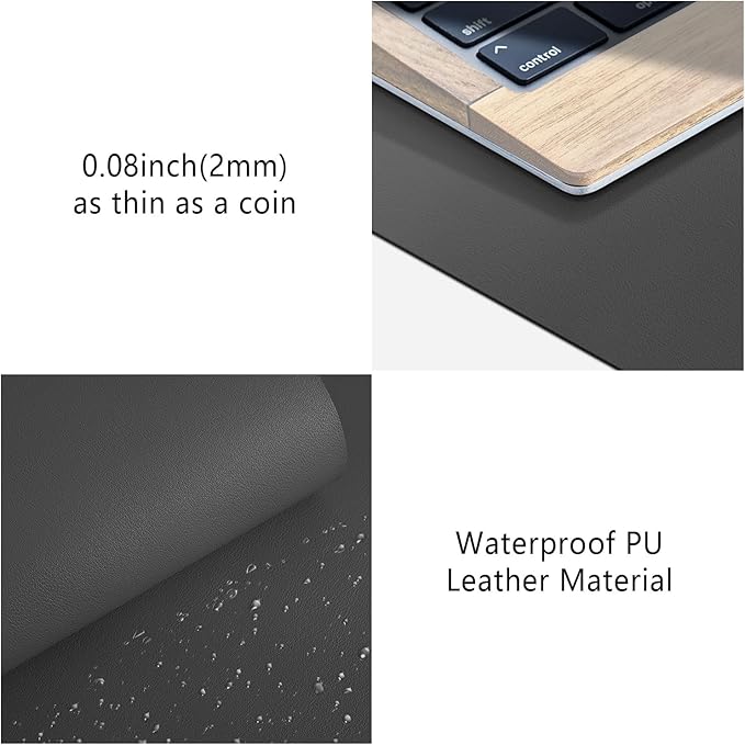 Leather Desk Pad Protector, Mouse Pad, Non-Slip Computer Mat for Desk, PU Leather Office Desk Mat for Home & Office, Waterproof Laptop Desk Blotter for Keyboard and Mouse, Deep Grey (17''X36'')