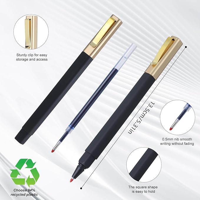 6 Pack Gel Pens Black 0.5 mm Medium Point Gel Ink Black Pens with Cap Quick Drying Ballpoint Pen Smooth Writing Fine Point Pen for Journaling School Office Supplies