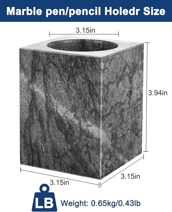 Marble Pencil Pen Holder for Desk, Multi-Functional Pen Cup Pencil Holder for Office School Supplies Storage, Makeup Brush Holder for Home and Office (Cuboid-Black)