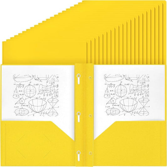 Lincia 100 Pcs Plastic Folders with Pockets and Prong Folders with Prongs Plastic Folders with 2 Pockets Pocket Folders for Office, School for Students, Teachers, Office Workers (Yellow)