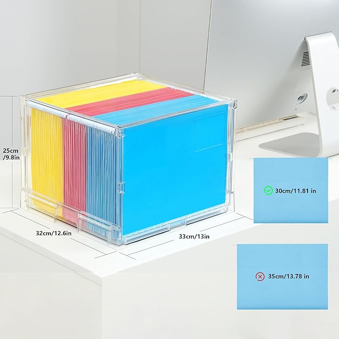 MUKAI File Box Organizer, Hanging Folder Storage Boxes, File Folder Organizer with Slide, Filing Crate Bin Holder with Letter-size File Holder Filing Box for Office, Home, Decor (2)