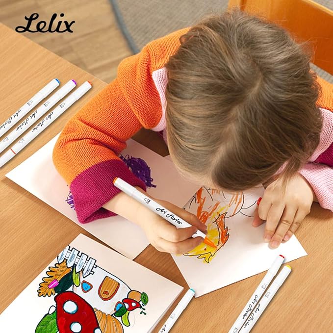 Lelix 30 Colors Art Markers, Dual Tip Permanent Marker Pens Highlighters Perfect for Kids Adults Artist Drawing Sketching Card Making & Coloring Books