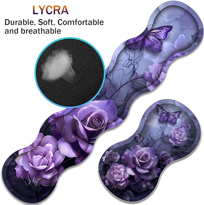 Large XXL Gaming Desk Mat 31.5"x 11.8", Ergonomic Keyboard Wrist Rest & Mouse Pad Wrist Rest + Coaster Set, Non-Slip Base, Memory Foam, Office and Home, Purple Rose