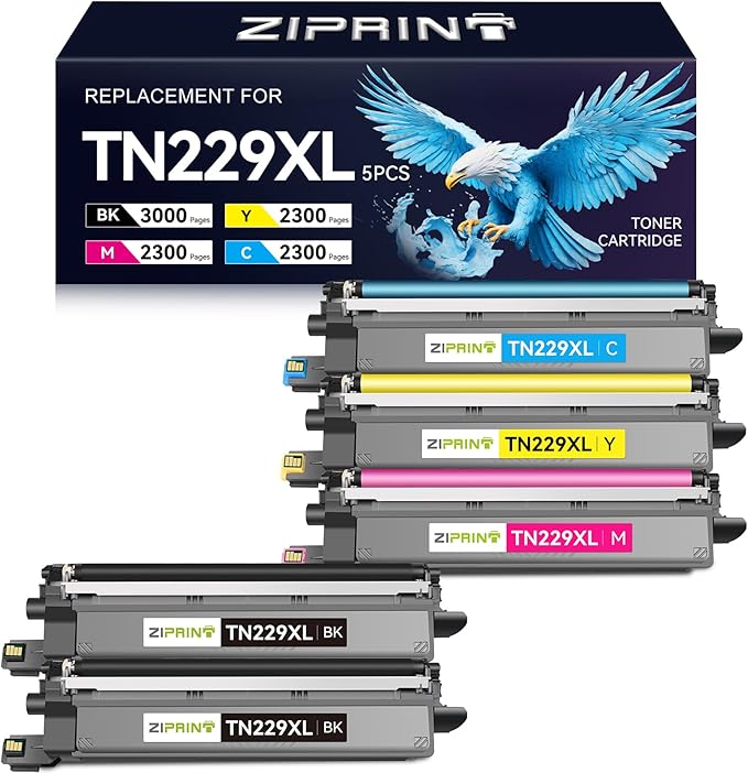 TN229XL TN229 Toner 5 Pack Compatible Replacement for Brother TN229 TN229XL Toner Cartridges for MFC-L3780CDW HL-L3280CDW MFC-L3720CDW HL-L3220CDW HL-L3300CDW HL-L3295CDW Printer