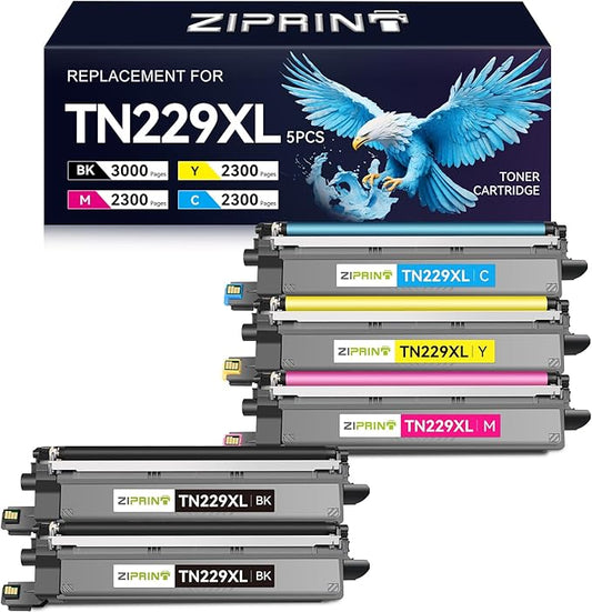 TN229XL TN229 Toner 5 Pack Compatible Replacement for Brother TN229 TN229XL Toner Cartridges for MFC-L3780CDW HL-L3280CDW MFC-L3720CDW HL-L3220CDW HL-L3300CDW HL-L3295CDW Printer