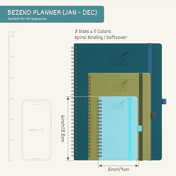 BEZEND Pocket Calendar 2026 Weekly and Monthly (3.5" x 6" Spiral) Small Daily Planner for Purse (Jan-Dec) with Notes & Expenses, Inner Pocket, Pen Holder, Vegan Leather Softcover - Orange