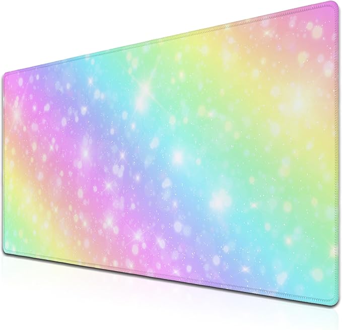 Large Mouse Pad Pink Gaming Mouse Pads Desk Mat for Women Computer Desk Pads Desk Pad Mat Non-Slip Rubber Base 35.4 X 15.7 for Game Office, Shiny Colorful Rainbow Background