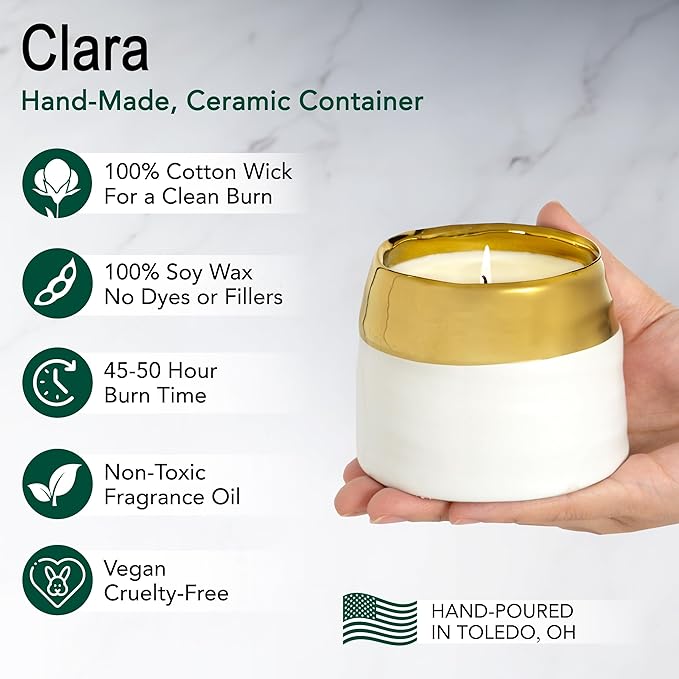 Hyggelight - The Growing Candle, Wild Flower Scented, 10oz Ceramic Pot, Single Wick Aromatherapy Candles, 100% Soy for Women and Men, Clara