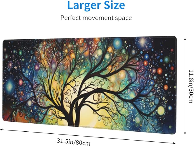 Large Gaming Cosmic Tree Design Mouse Pad 31.5 x 12 Inch, Non-Slip Base, Water Resistant, Ideal for Gamers, Office & Home