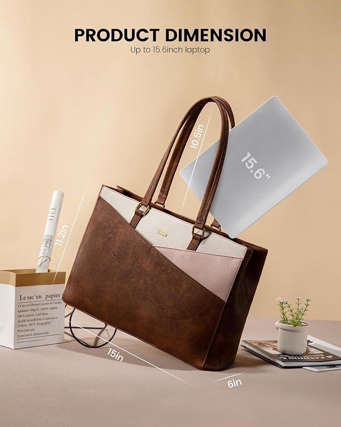 LOVEVOOK Laptop Bag for Women,15.6 Inch Laptop Tote Bag for Women,Vintage Leather Work Tote Bags Computer Teacher Bag,Waterproof Business Bag Office Briefcase