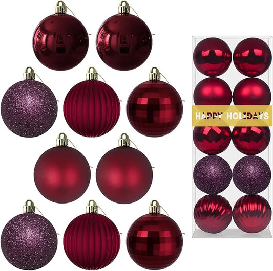 Maroon 3.2" Large Christmas Balls - Christmas Tree Decoration Ornaments Shatterproof Hanging Balls for Birthday Halloween Holiday Wedding Decorations Set of 10pcs