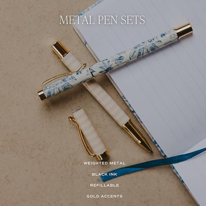 Sweet Water Decor Metal Boss Lady Pen Set - Gifts for Bosses, New Jobs, Graduation, Pens for Women Journaling - Medium Ballpoint Pens with Black Ink - Refillable Three Piece Pen Set