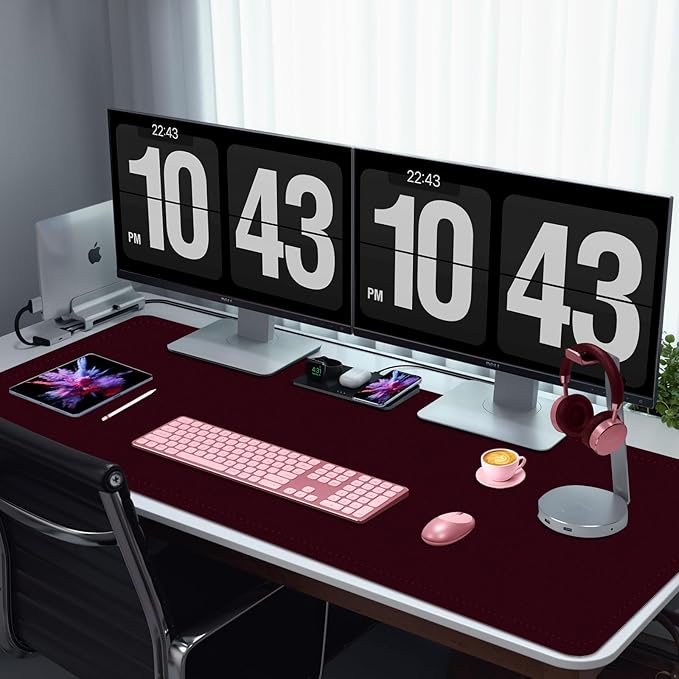 Non-Slip Desk Pad, 24" x 14" Large Mouse Pad, PU Leather Desk Mat with Suede, Laptop Desk Pad, Waterproof Keyboard Pad, Desk Blotter for Office/Home/Decor (Burgundy)