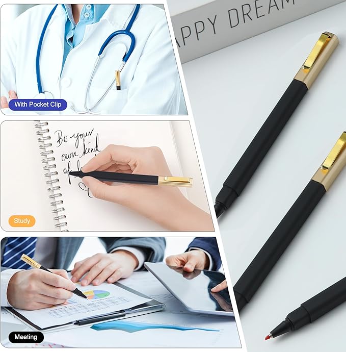 6 Pack Gel Pens Black 0.5 mm Medium Point Gel Ink Black Pens with Cap Quick Drying Ballpoint Pen Smooth Writing Fine Point Pen for Journaling School Office Supplies