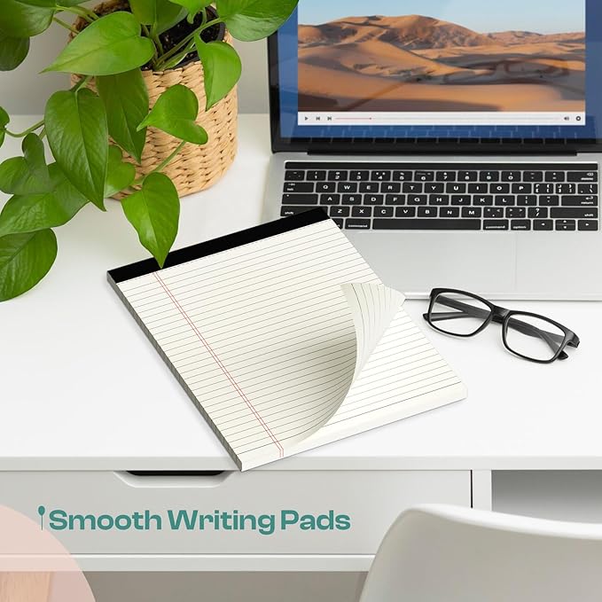 Legal Pads 8.5 x 11 inches 12 Pack Wide Ruled Note Pads 8.5 x 11 Notepads, Canary Lined Paper Study Backing Printed Writing Pads, 30 Sheets per Perforated Notepad for Business, Home, Office, School