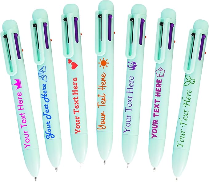 Personalized Multicolor Ballpoint Pen Bulk Custom 6-In-1 Pens with Name Logo Customized Color Pen Boys Girls Teacher Business Gift Green_7PC
