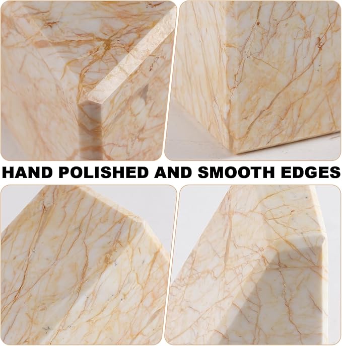 Marble Bookends，Natural Decorative Bookend for Shelves, Non-Skid Book End for Heavy Books, Idea Book Stoppers & Holder for Desk Bookshelf Decor, Modern Home Decor Cream Color Book Ends, Set of 2