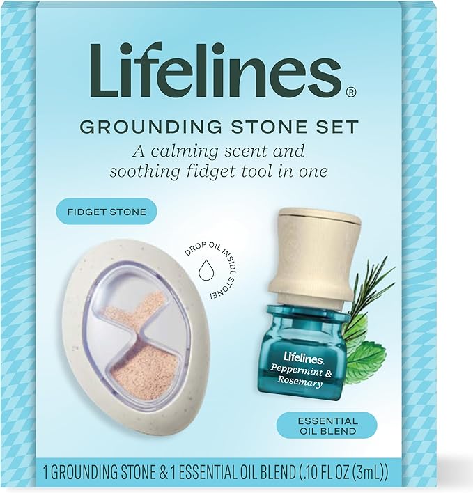 Lifelines Scent-Infused Grounding Stone & Oil Blend Gift Set - Fidgets for Tweens, Teens & Adults with Essential Oil Blend - Stocking Stuffers, White Elephant & Holiday Gifts for Christmas