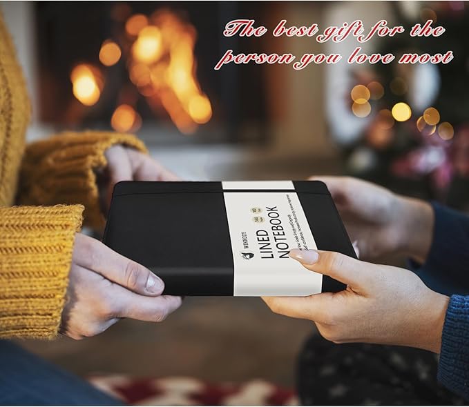 Lined Journal Notebook, 366 Pages, 100Gsm Leather Hardcover Journals for Writing Thick A5 College Ruled Classic Notebook with Pen Loop, Daily Journal for Women Men, 5.75'' X 8.38'', Black