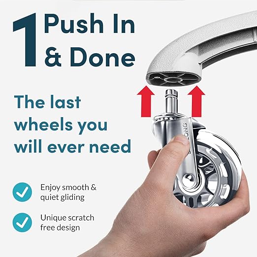 Lifelong Office Chair Wheels Replacement Rubber Chair Casters for Hardwood Floors and Carpet, Set of 5, Heavy Duty Desk Wheels to Replace Office Chair Mats - Fits 98%