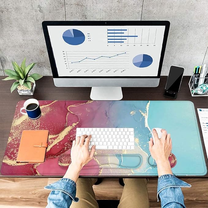 LATEEFAH Large Mouse Pad and Keyboard Wrist Rest, Desk Pad for Keyboard and Mouse, Extended Gaming Mouse Pad with Wrist Support, Waterproof Non-Slip Desk Mouse Mat for Office, Home