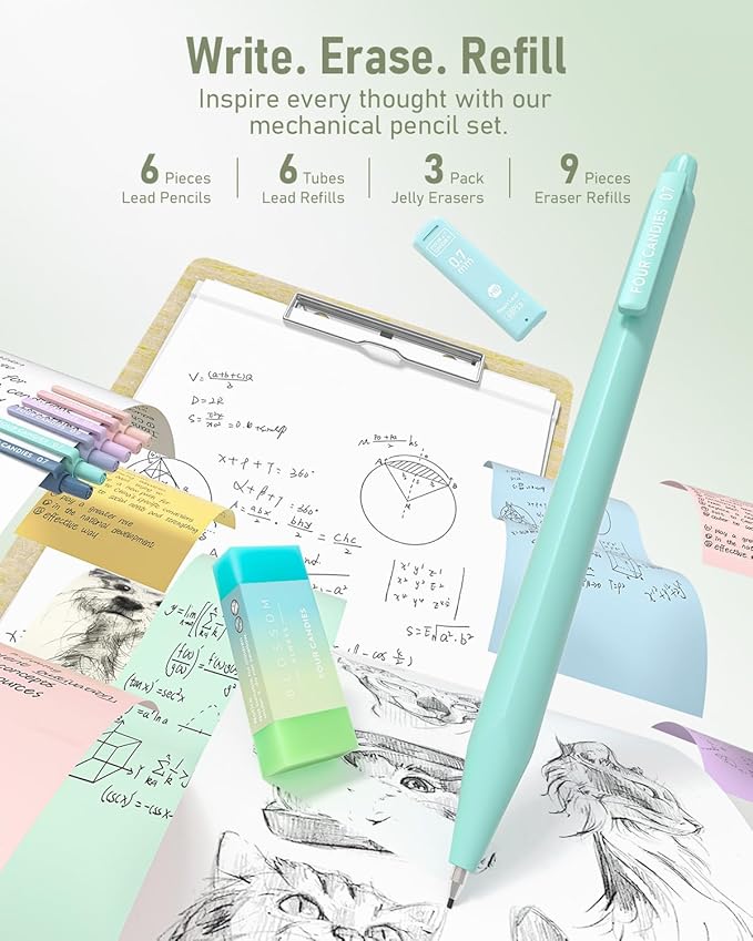 Four Candies 39 PCS Aesthetic School Supplies with Cute Pen Case, 12 Pastel Highlighters, 5 Black Ink Gel Pens, 6 Mechanical Pencils Set for Students Stationary College Essentials (Green)