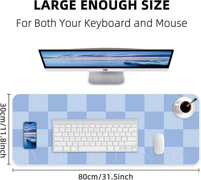 Non-Slip Desk Pad, Waterproof PU Leather Protector, Easy Clean Laptop Mat for Work/Home/Decor (Light Blue, 31.5" x 12"